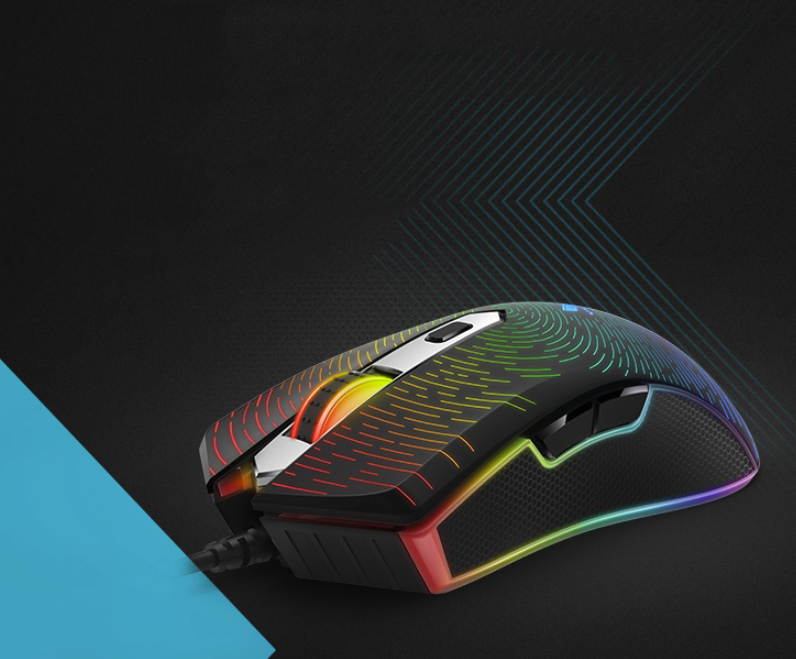 Rapoo V29S Ergonomic Design, Pixart 3320 Cool Exterior RGB Backlit LED  Light  Wired Gaming 7000DPI 7 Programmable Buttons Mouse  For Office And Game - Black