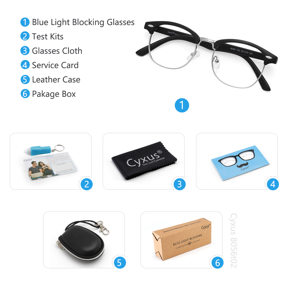 Cyxus Blue Light Blocking Computer Glasses Anti Eyestrain Headaches UV, Semi-Rimless Black Frame