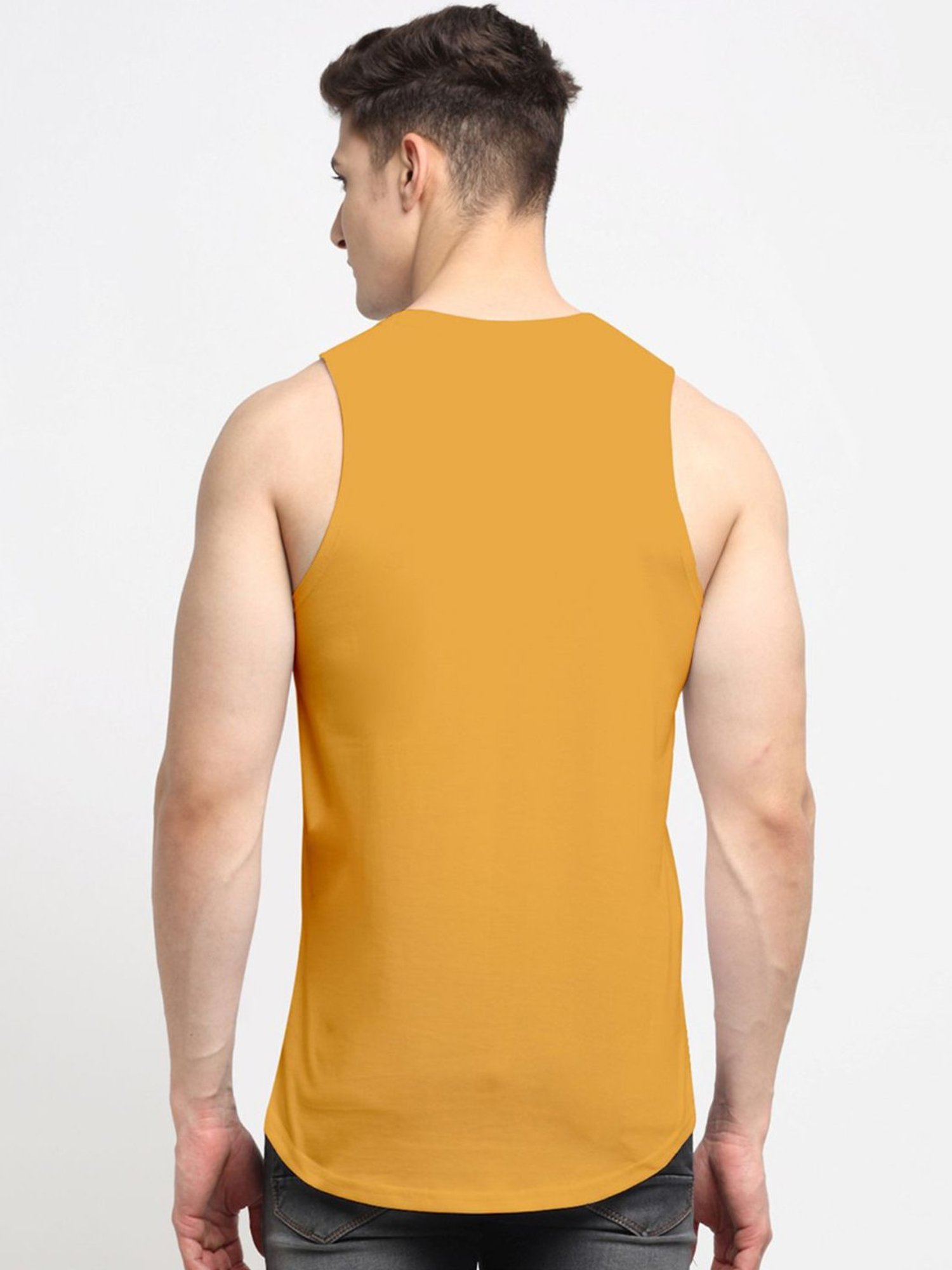 Friskers Gold Cotton Slim Fit Printed Vest