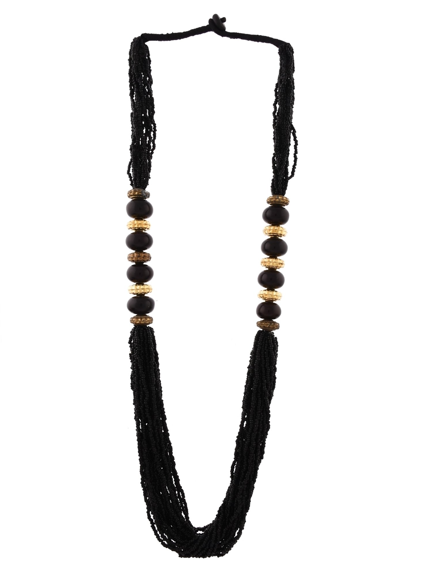 Imli Street Black Golden Long Beaded Handcrafted Necklace