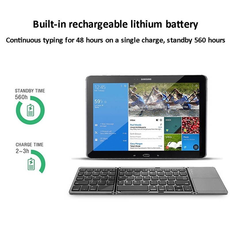 Portable Mini Ultra Slim Thin Foldable Folding BT Wireless Bluetooth Keyboard with Touchpad for IPhone IPad MacBook Phone Tablet PC