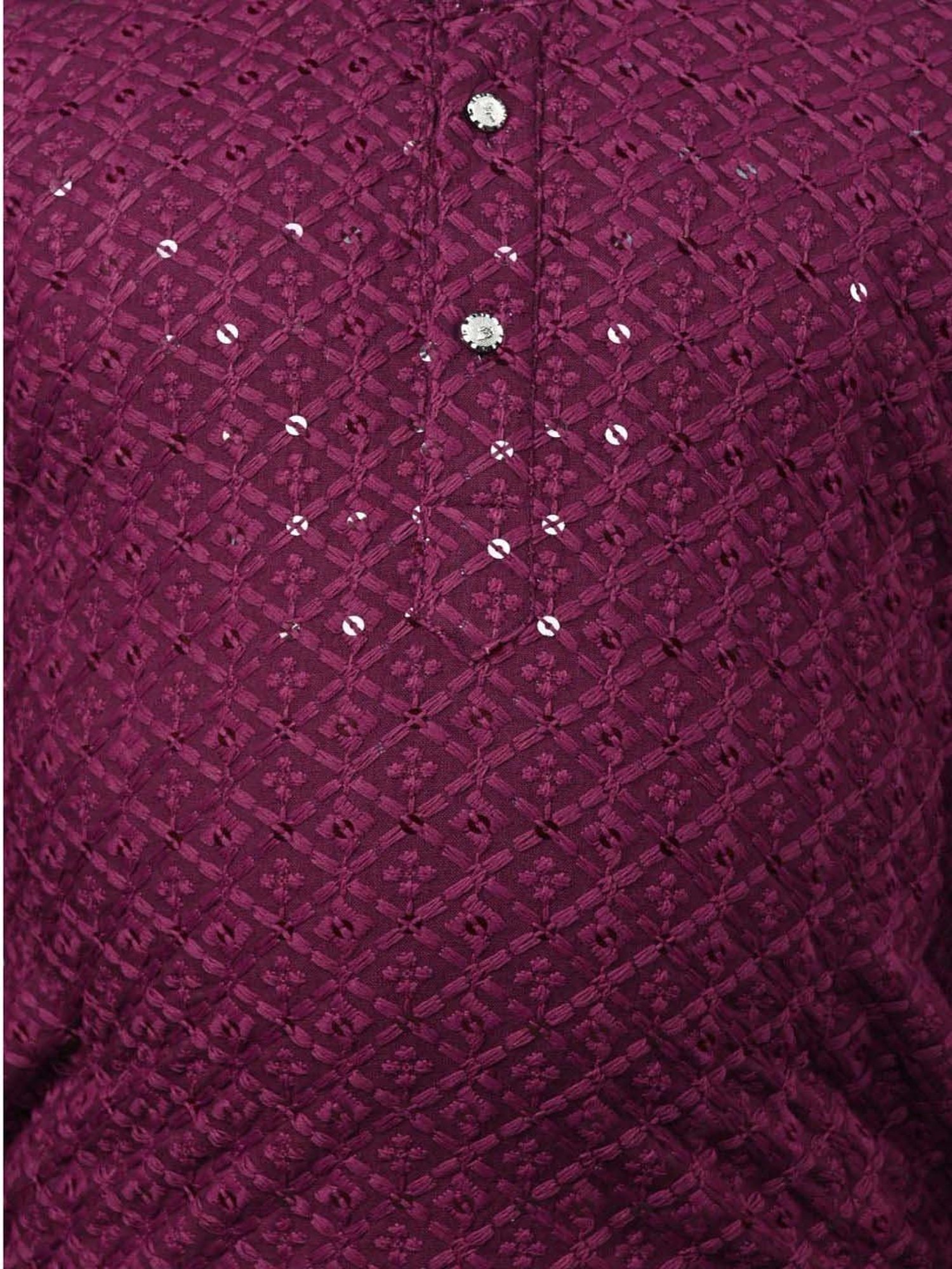 Ahhaaaa Kids Purple & White Cotton Embroidered Full Sleeves Kurta Set