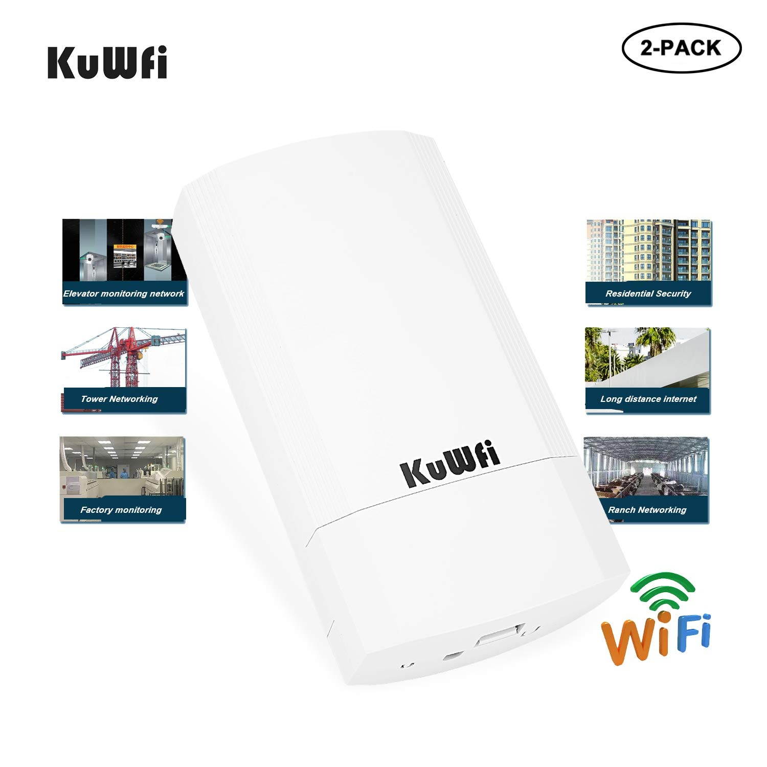 KuWFi 2-Pack Wireless Long Range WiFi Bridge 5.8G 900Mbps Point to Point Access Point Indoor/Outdoor AP CPE Kit Supports 2-3KM Anti-Interference for PTP/PTMP