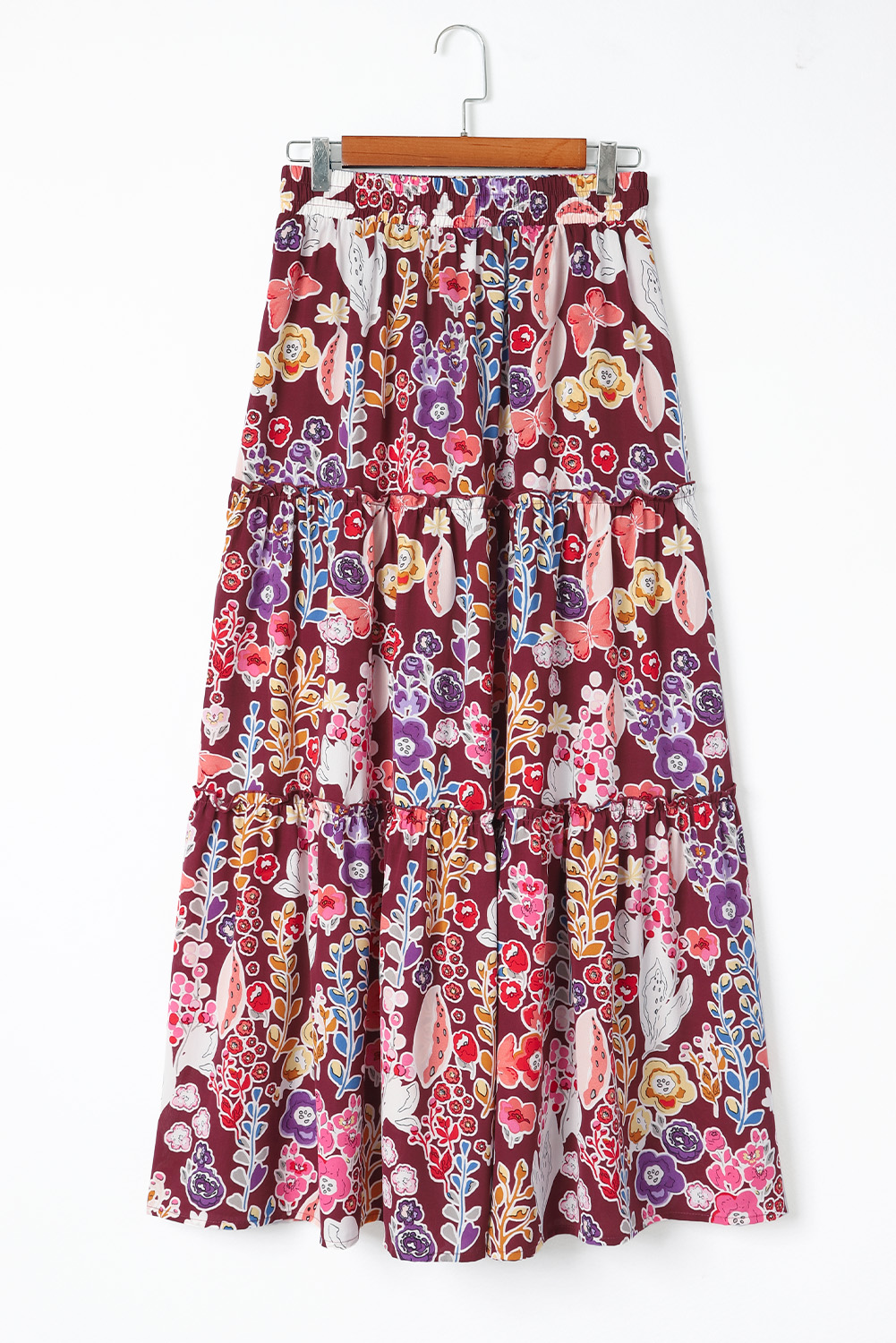 I.N. Studio Romantic Ditsy Floral Print Pucker Knit Tiered Midi Skirt