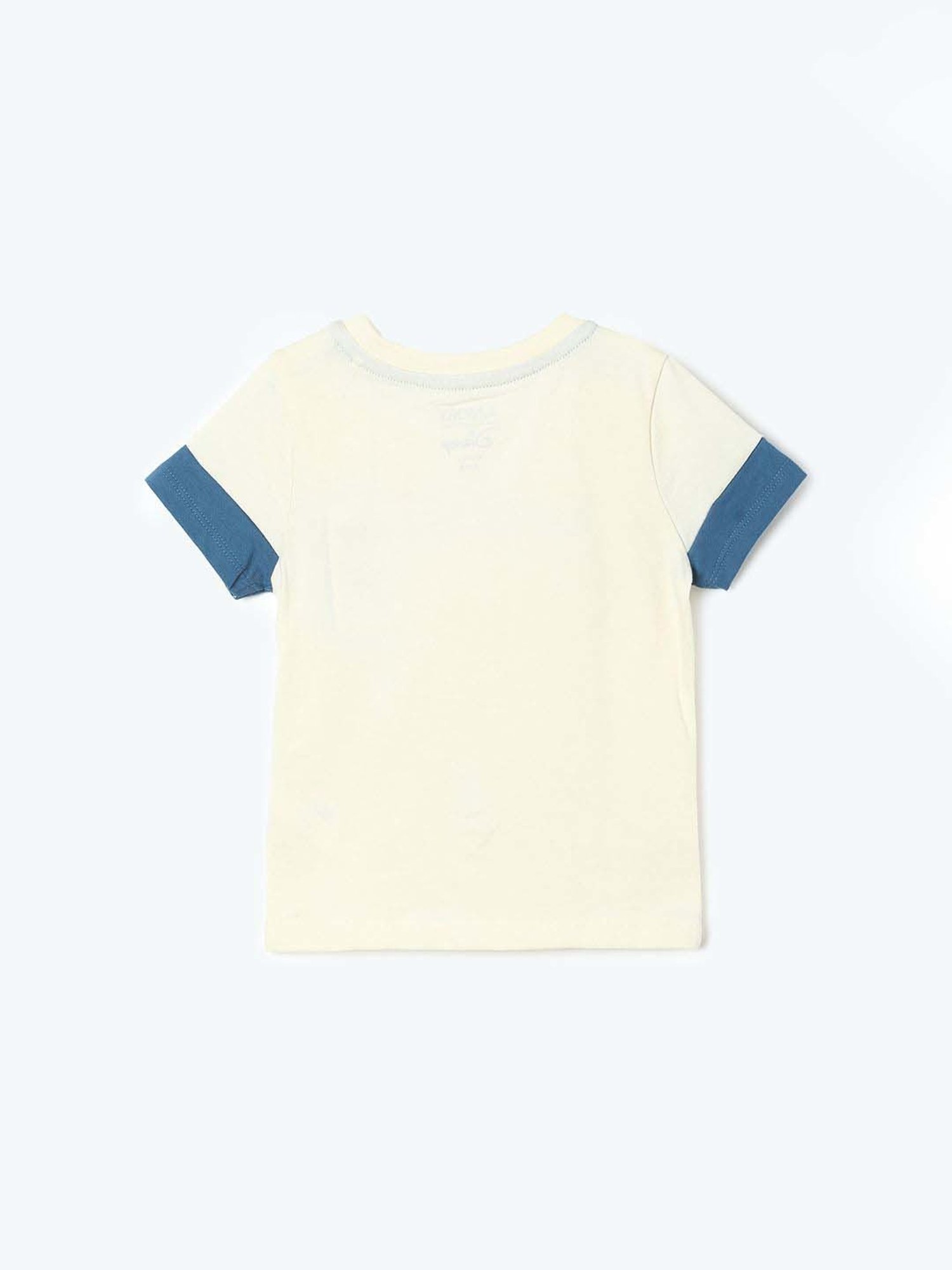 Juniors by Lifestyle Boys Cream & Blue Cotton Printed T Shirt