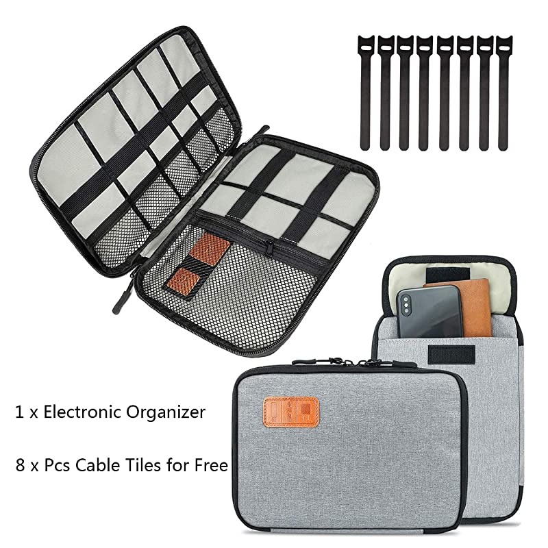 Cable Organizer Bag, Electronics Accessories Carry Cases Portable Cord Organizer Bag Case for USB Cable Cord Pen Hard Cables Earphone Ipad iPhone with 8 Cable Ties (Up to 7.9)
