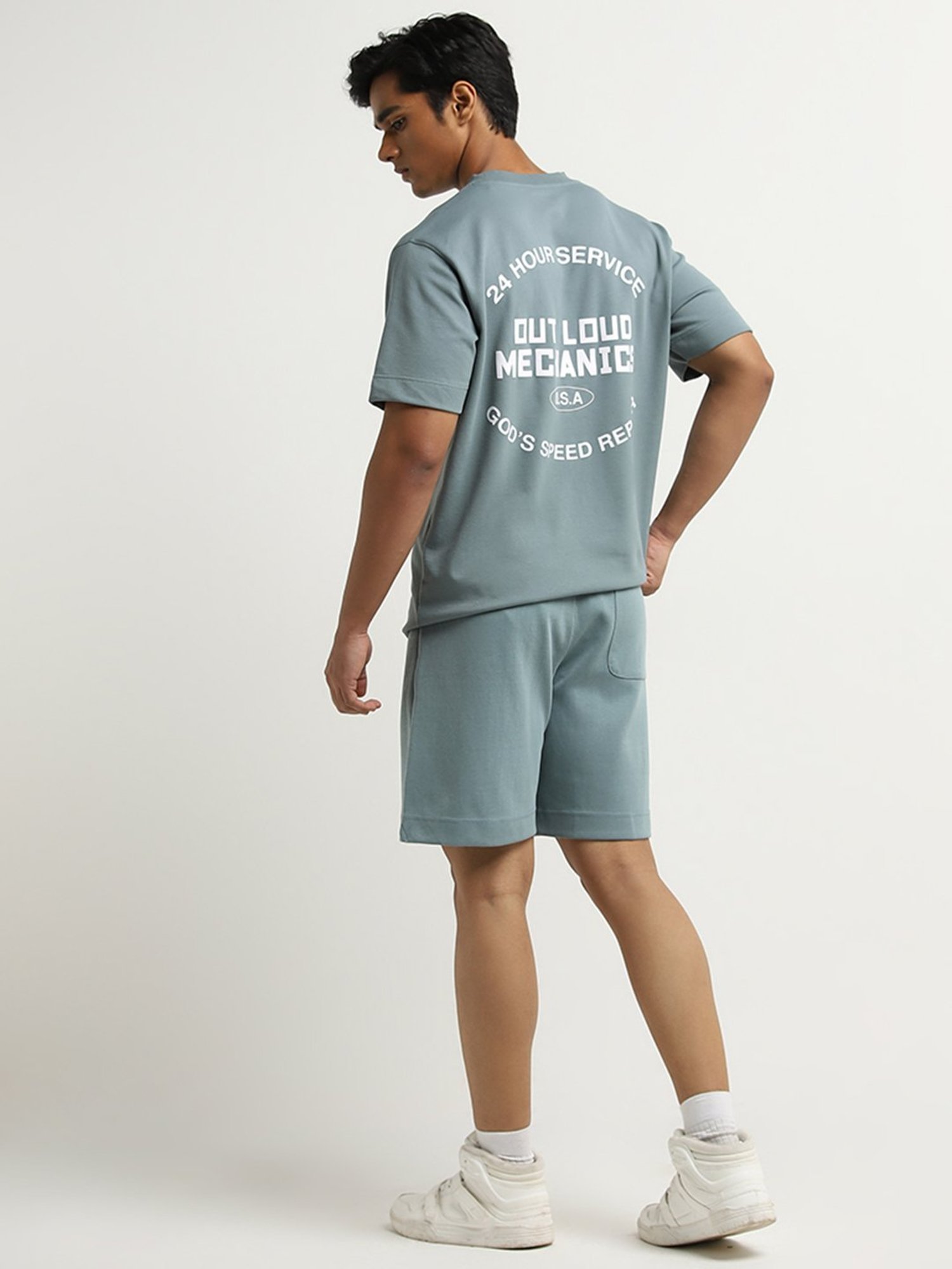 Studiofit by Westside Light Teal Text Design Relaxed-Fit T-Shirt