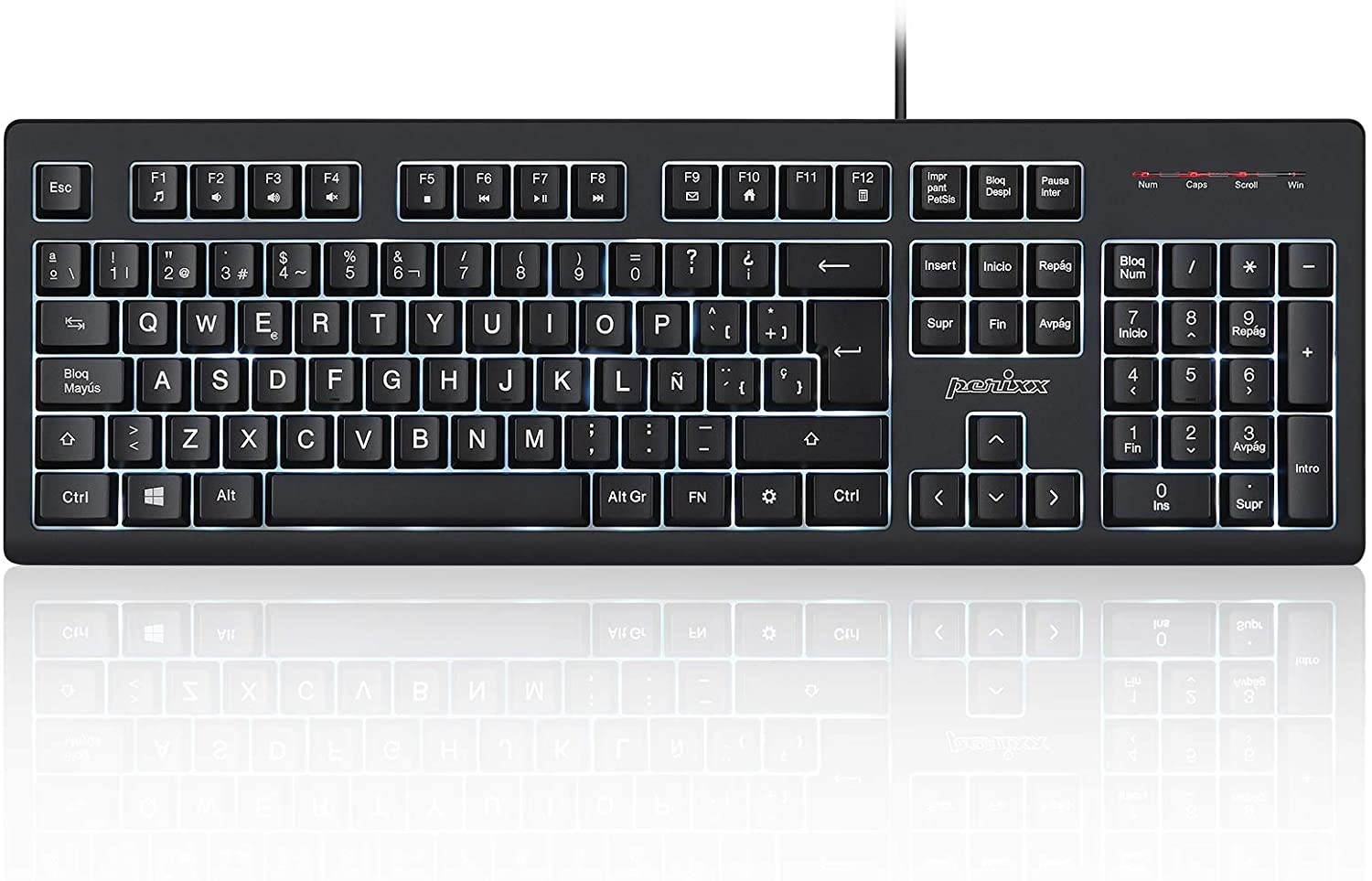 Perixx PERIBOARD-329ES Teclado retroiluminado con Cable USB - 19 Teclas altas tipo Scissor y Anti-Ghosting - Iluminado LED Multicolor - QWERTY Espa&ntilde;ol