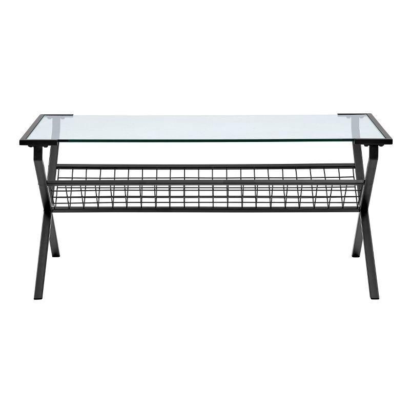 Modern Metal & Glass Coffee Table with Magazine Holder Black - Saracina Home