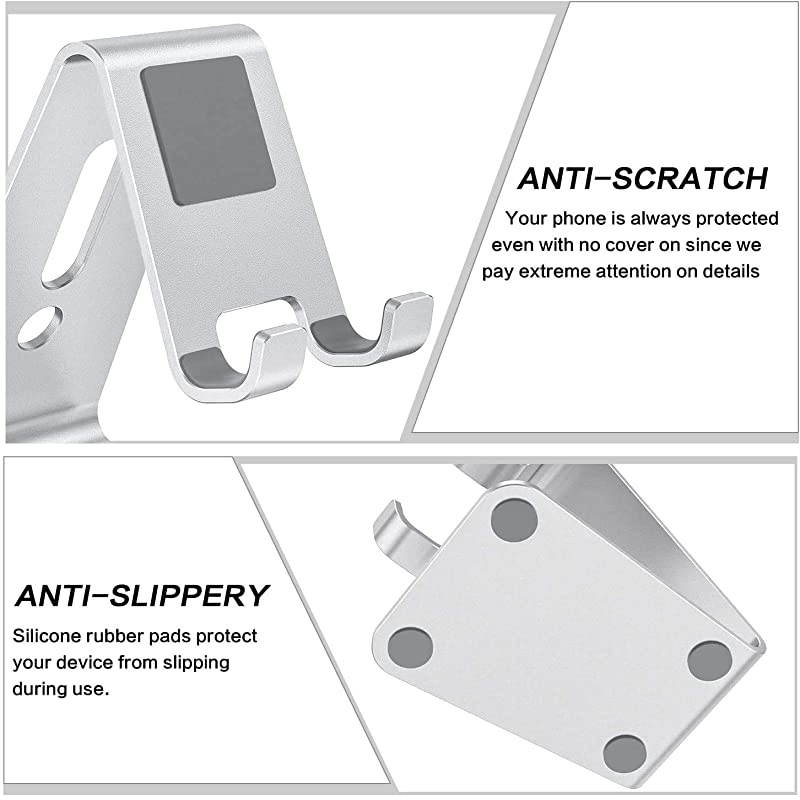 Desktop Cell Phone Stand Updated Solid Version Advanced 4mm Thickness Aluminum Stand Holder for Switch Mobile Phone iPhone 11 Pro Xs Max Xr Silver