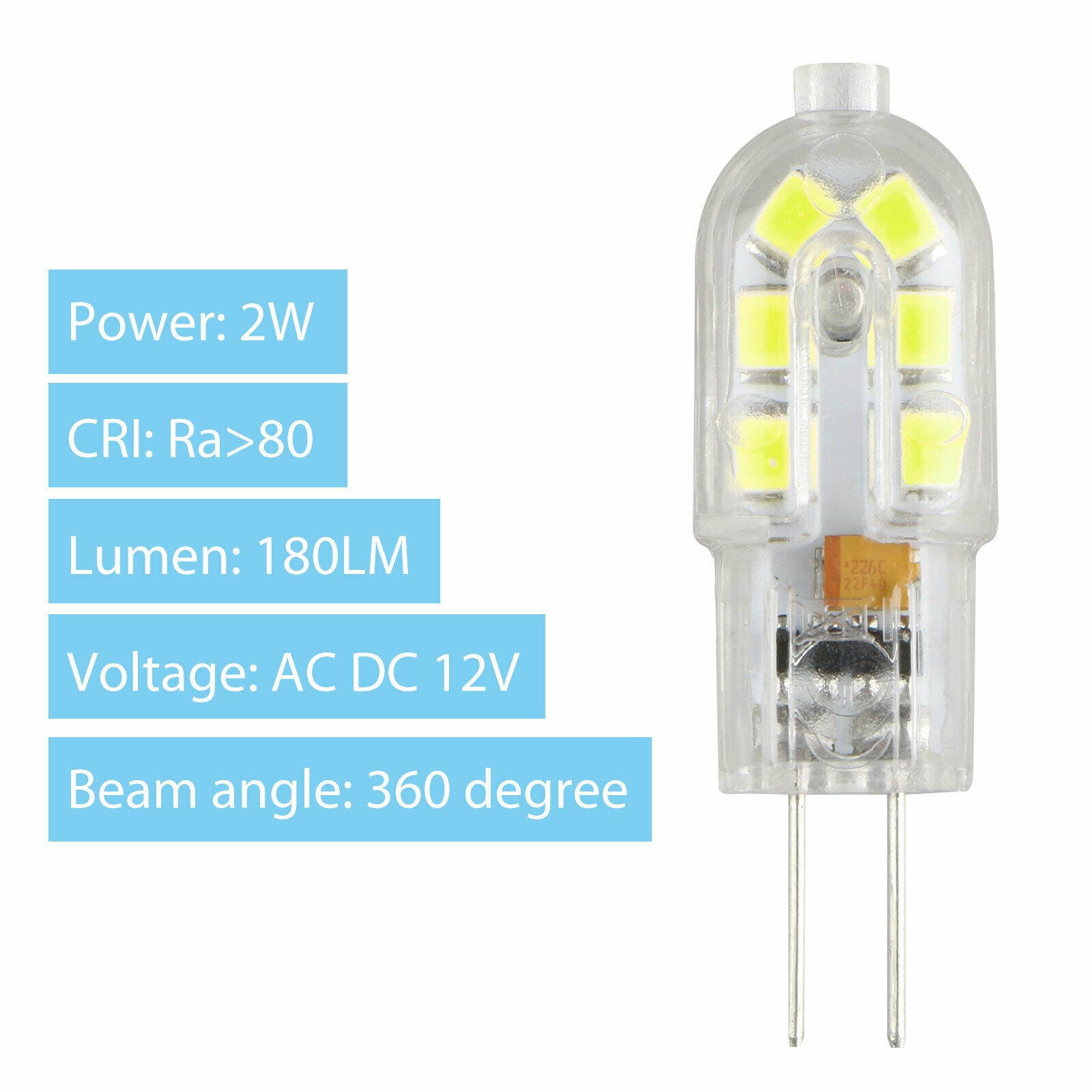 10/20Pack G4 20W 2835 SMD Bi-pin 12 LED Lamp Light Bulb DC 12V 6000K White Warm