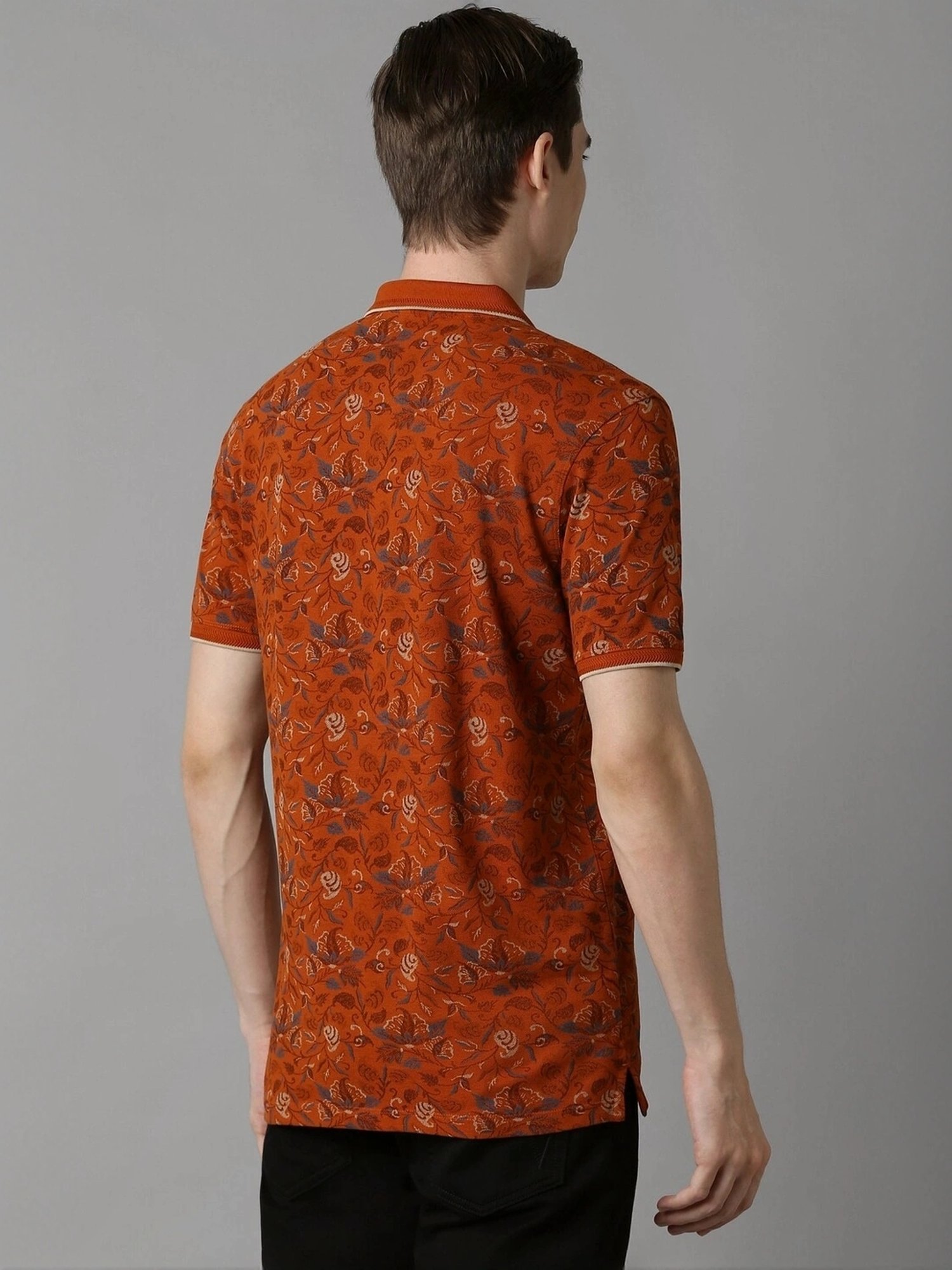 Louis Philippe Red Cotton Slim Fit Printed Polo T-Shirt