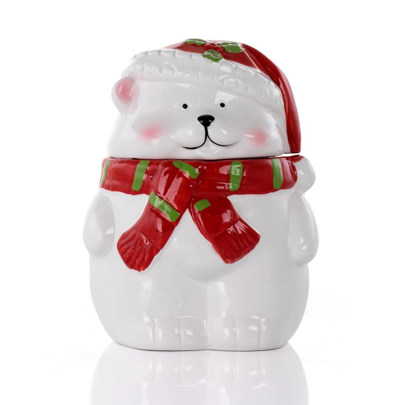Meritage Polar Bear Red Hat Stoneware Figural Cookie Jar