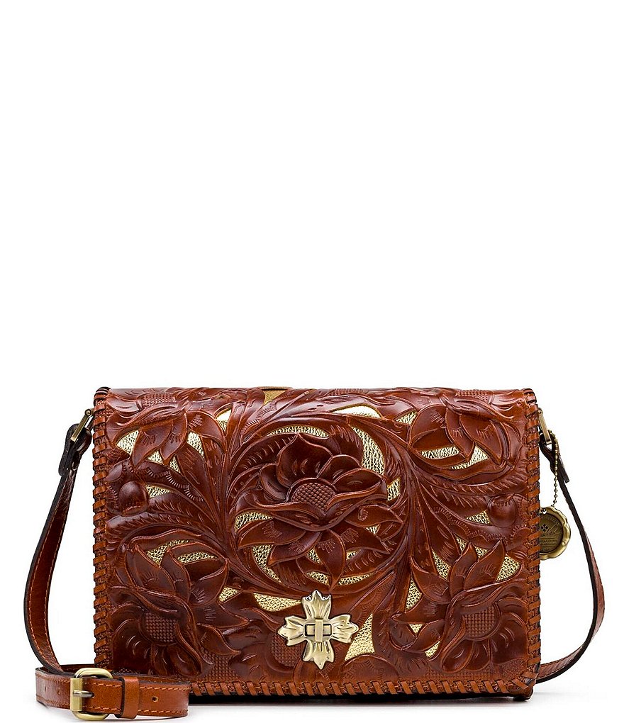 Patricia Nash Cut Out Tooling Collection Mabilia Floral Leather Flap Crossbody Bag