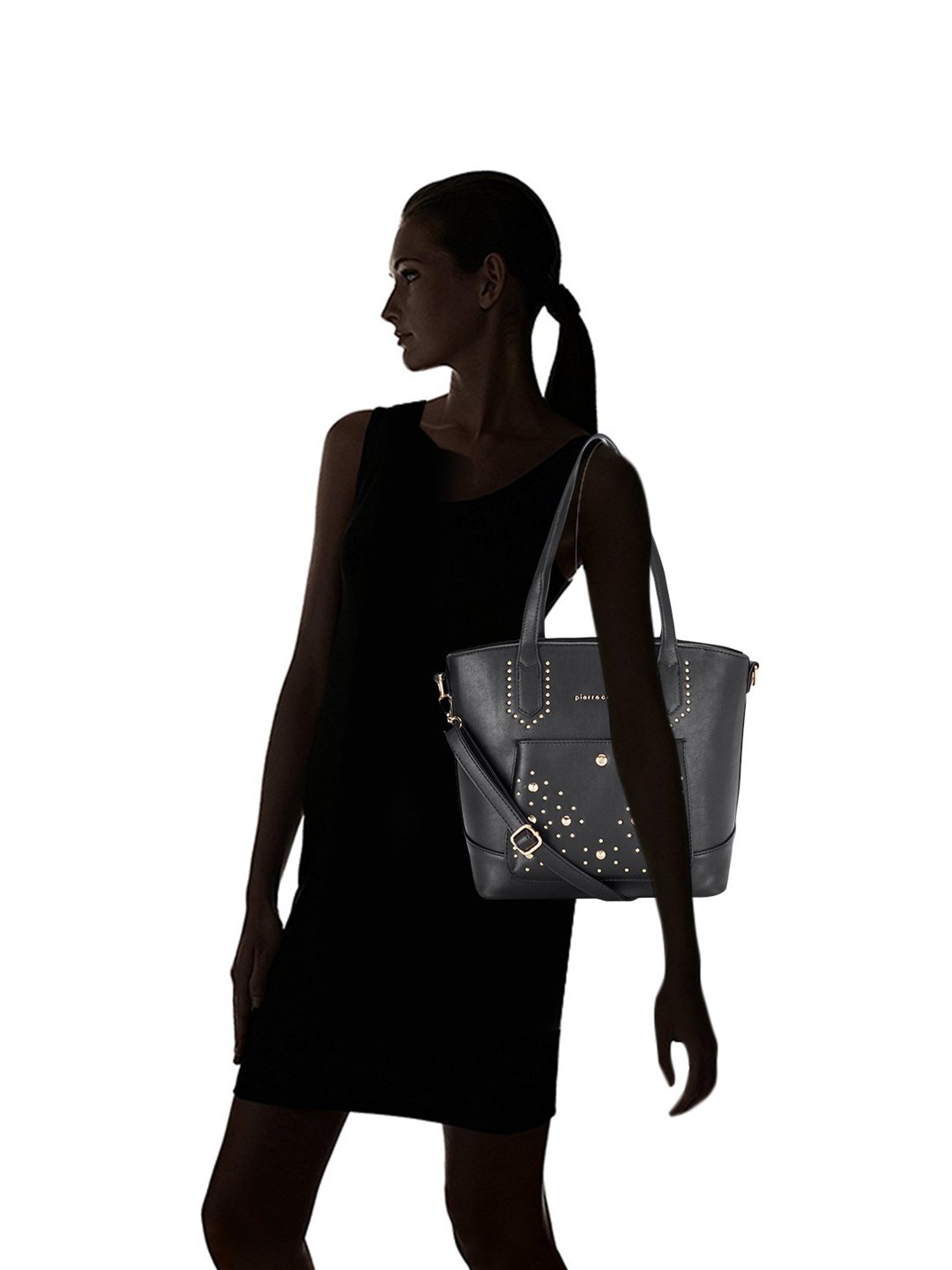 Pierre Cardin Black Embellished Medium Shoulder Handbag