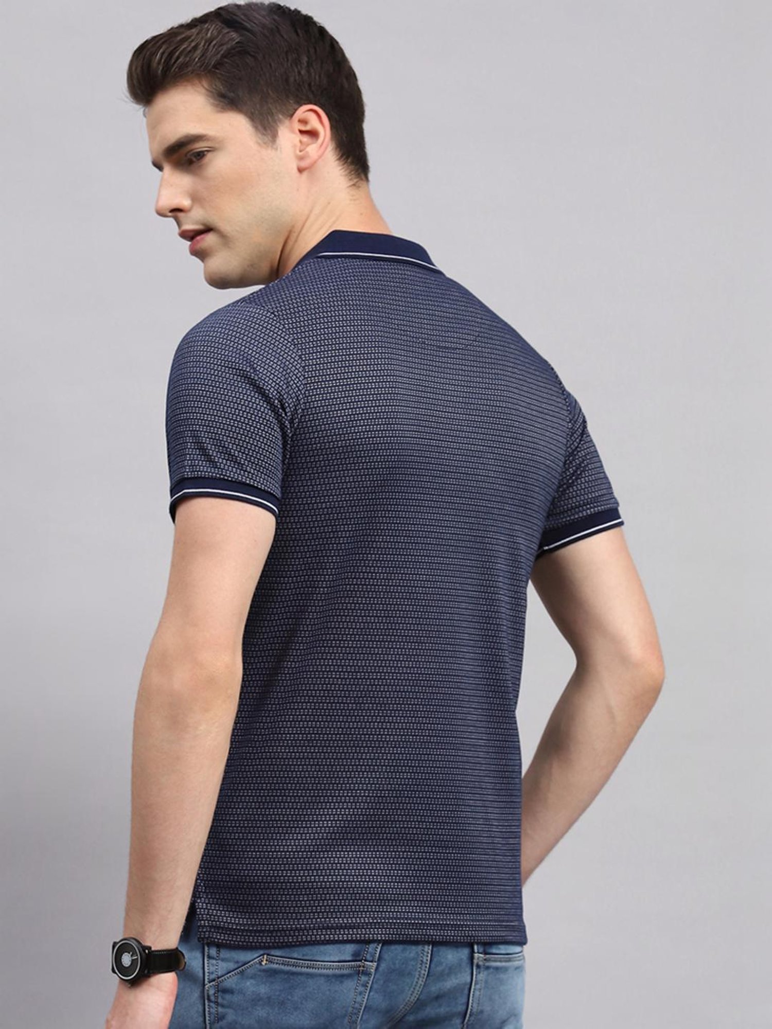 Monte Carlo Navy Regular Fit Printed Polo T-Shirt