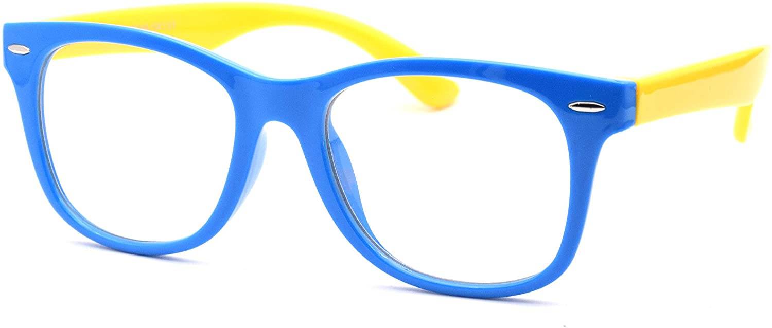 Flexible Kids Blue Light Blocking Glasses for Boys and Girls Age 4-13(Blue-Yellow)