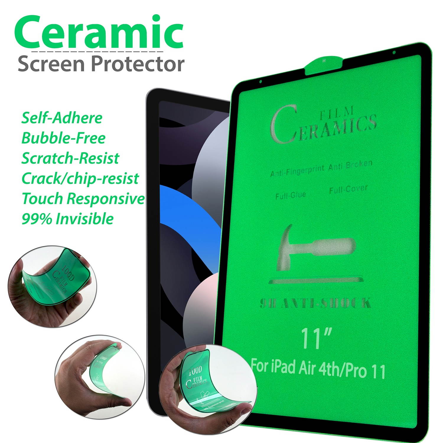 KIQ Shockproof Heavy Duty Shield Case with Impact/Crack/Shatter Resistant Ceramic Screen Protector for Apple iPad Pro 11 2020 (Yellow)