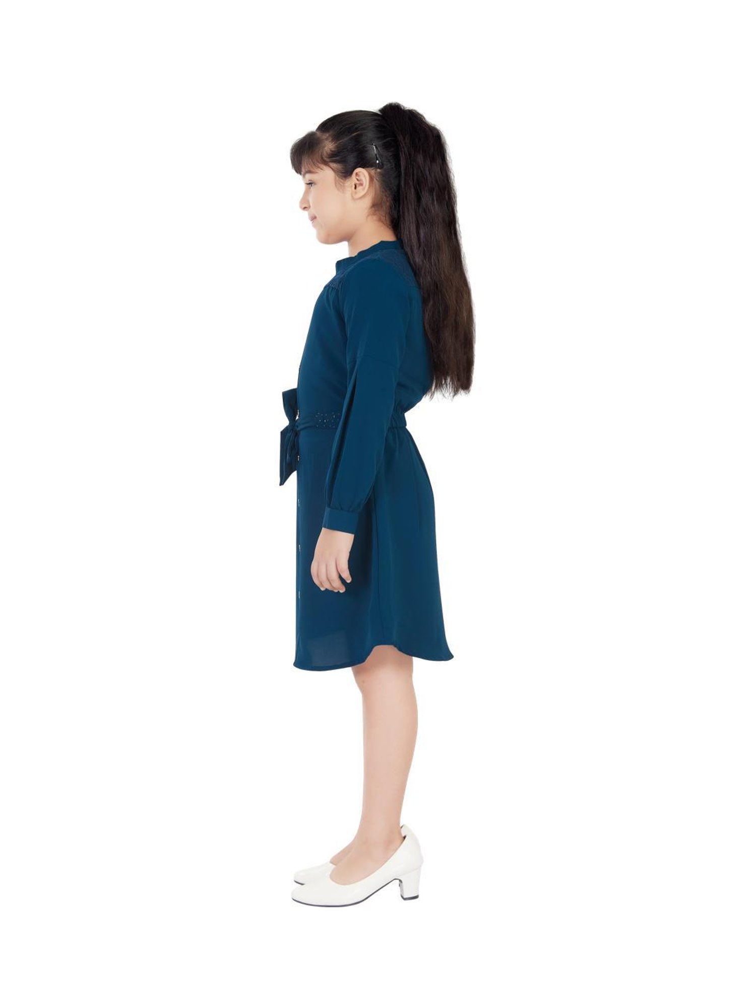 Peppermint Kids Teal Blue Regular Fit Full Sleeves Dress