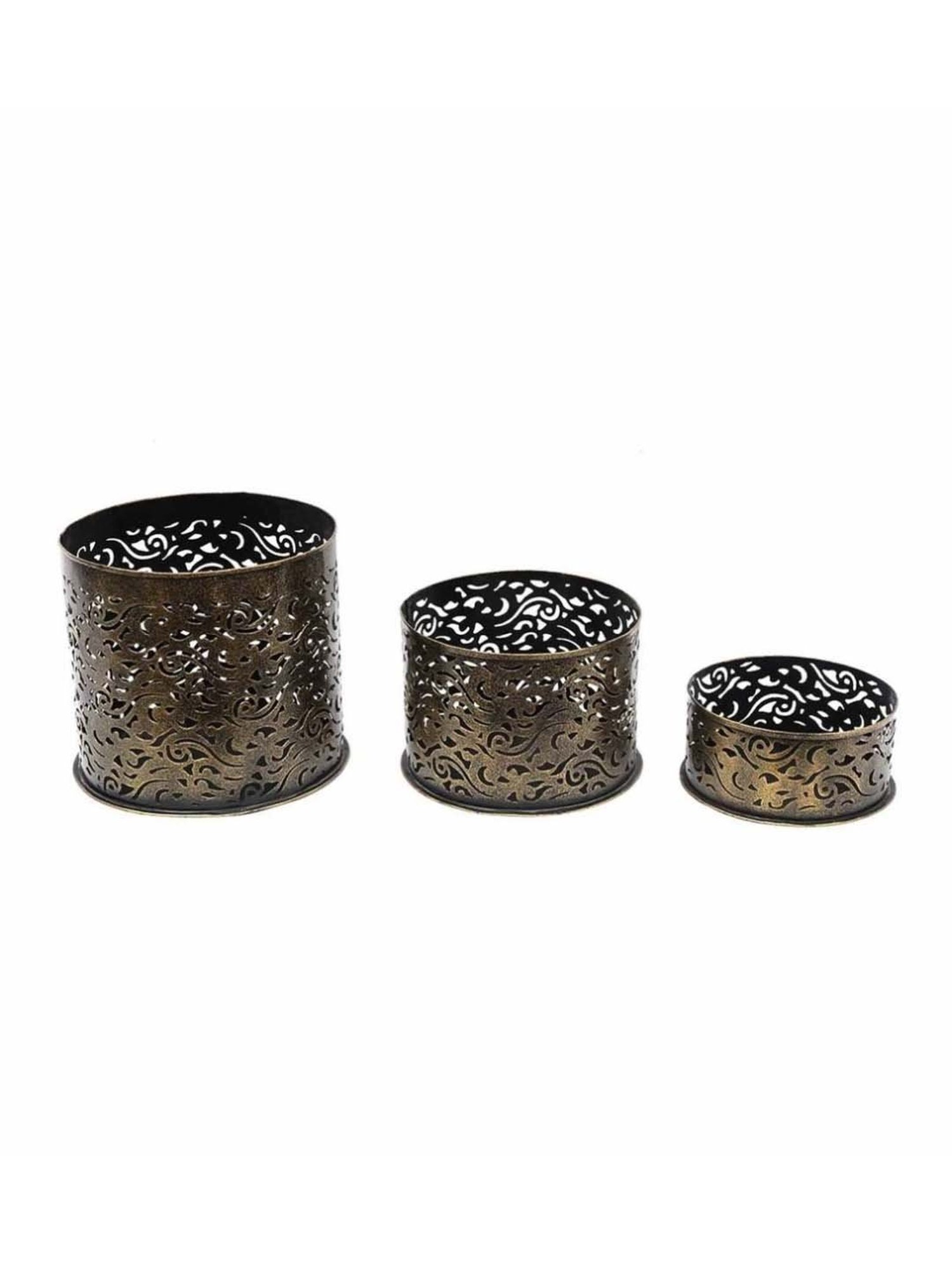 Artisans Rose Golden Iron Hyacinth Tea Light Holder - Set of 3