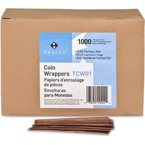 Sparco Products TCW01 Coin Wrapper, 60 lb., Pennies, .50, 1000/BX, Red SPRTCW01