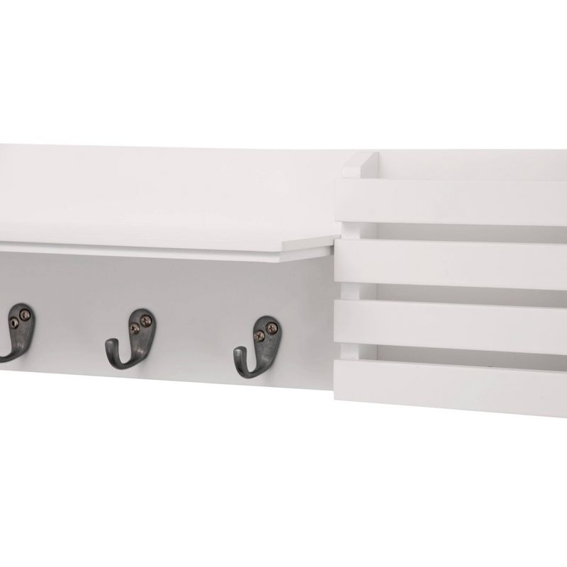 Sydney Wall Shelf with Hooks and Mail Sorter - White