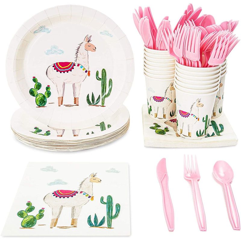 Blue Panda 144 Pieces Llama Party Bundle, Includes Plates, Napkins, Cups, and Cutlery (24 Guests)