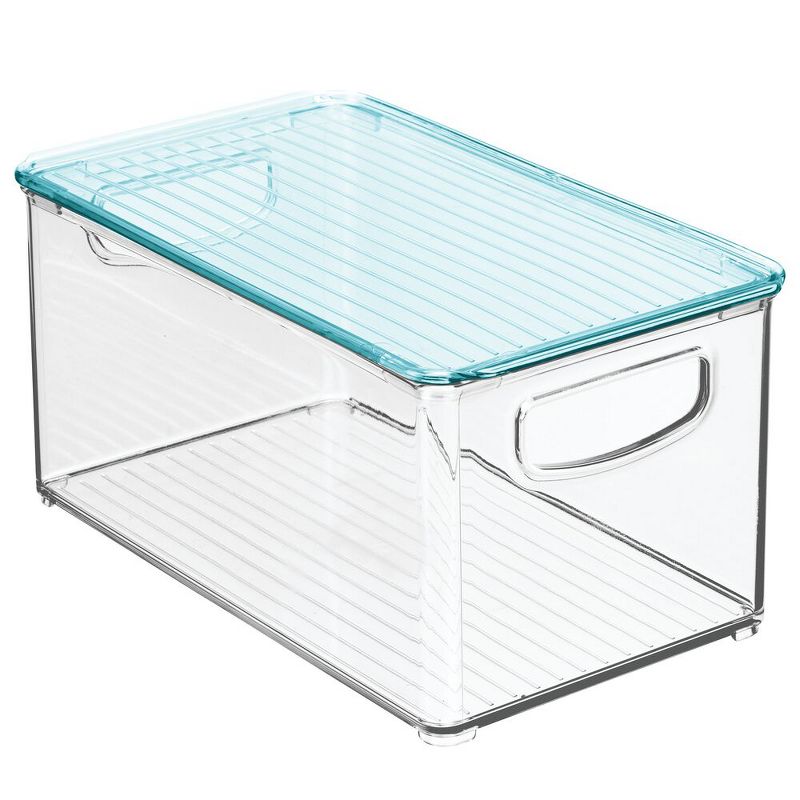 mDesign Plastic Storage Organizer Bin, Lid for Kids Supplies, 4 Pack, Clear/Blue