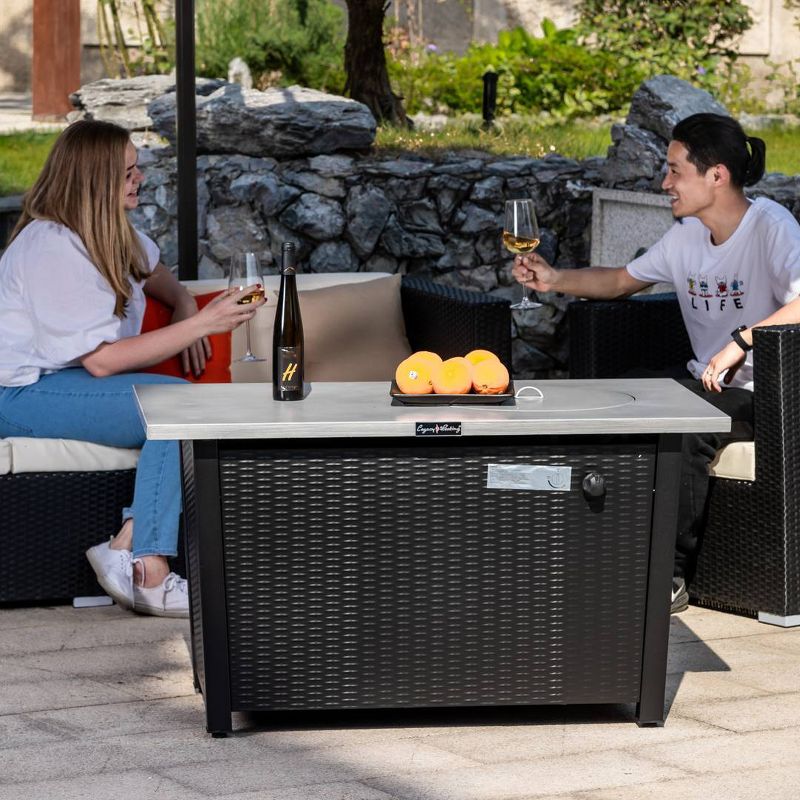 Rectangular Fire Pit With Gray Brushing Table Top and Steel Wicker Base 48" - Legacy Heating