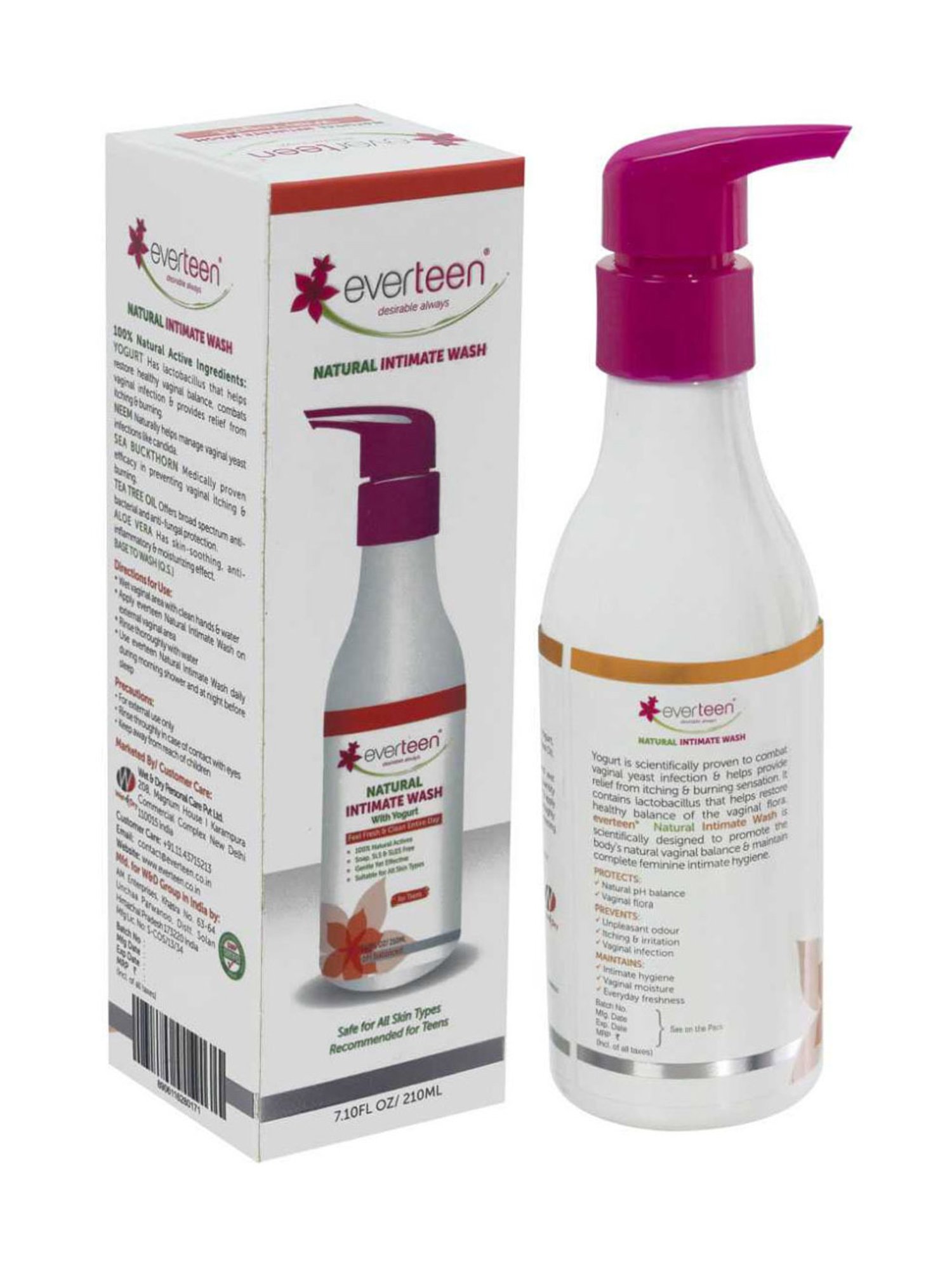 everteen Yogurt Natural Intimate Wash for Feminine Intimate Hygiene in Teens - 210ml Each(Pack of 2)