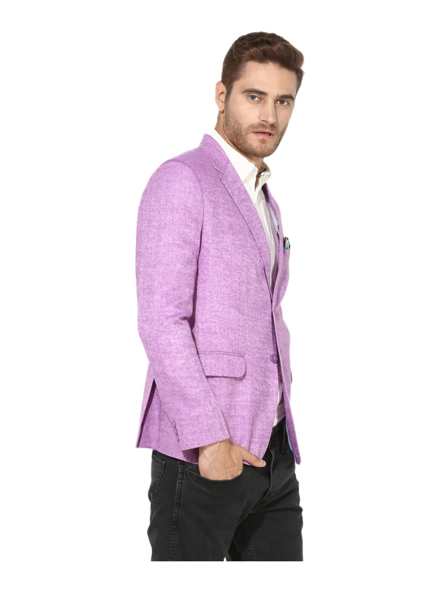 Hang Up Purple Linen Regular Fit Self Pattern Blazer