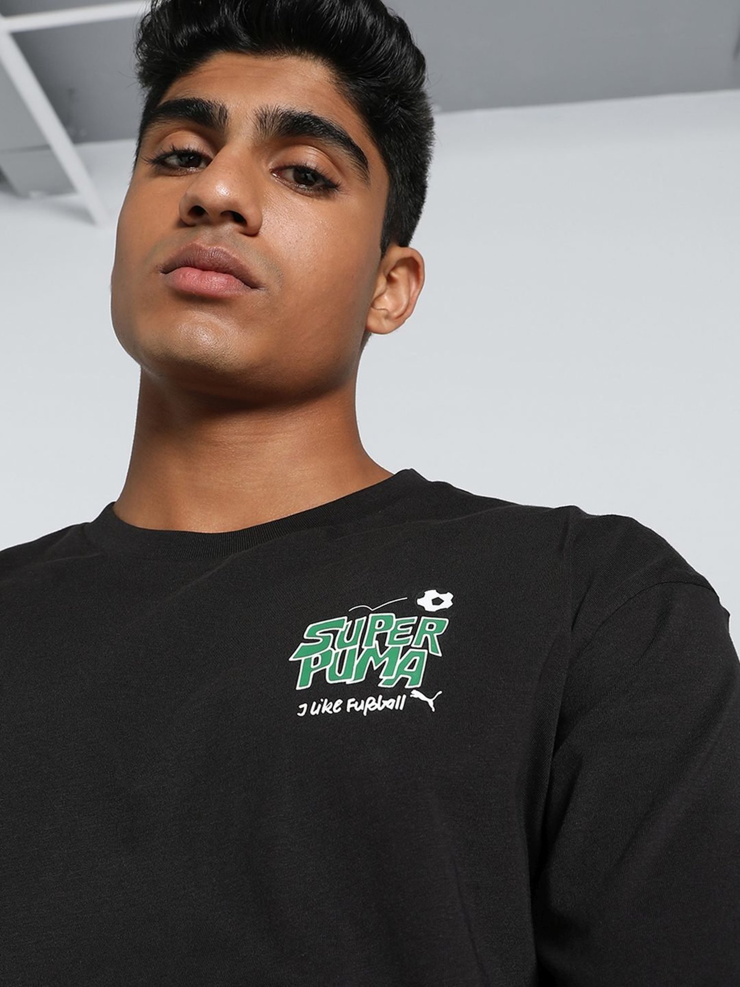 Puma Black Cotton Relaxed Fit Printed T-Shirt