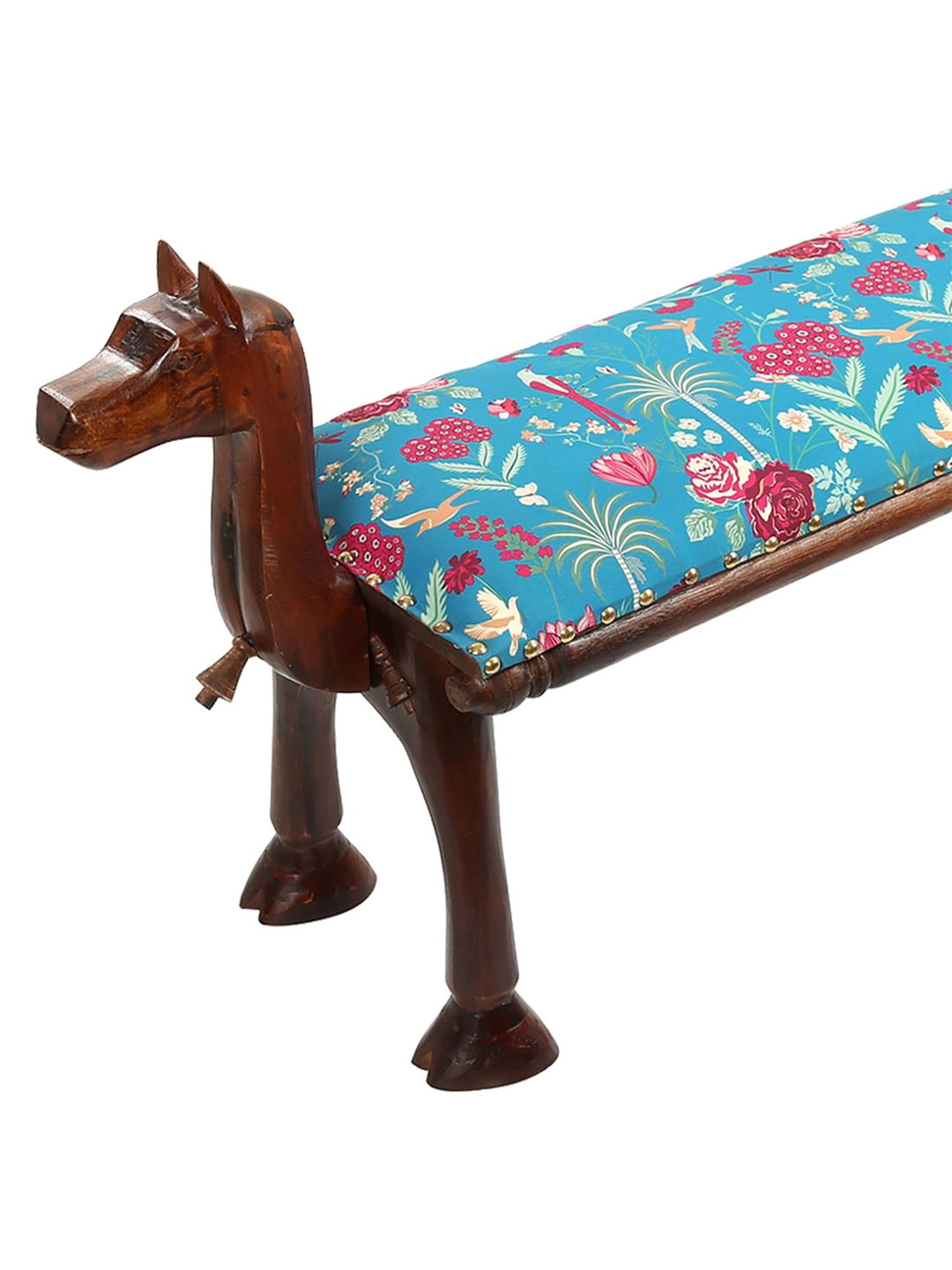 India Circus by Krsnaa Mehta Floral Galore Printed Teal Acacia Wood Bench