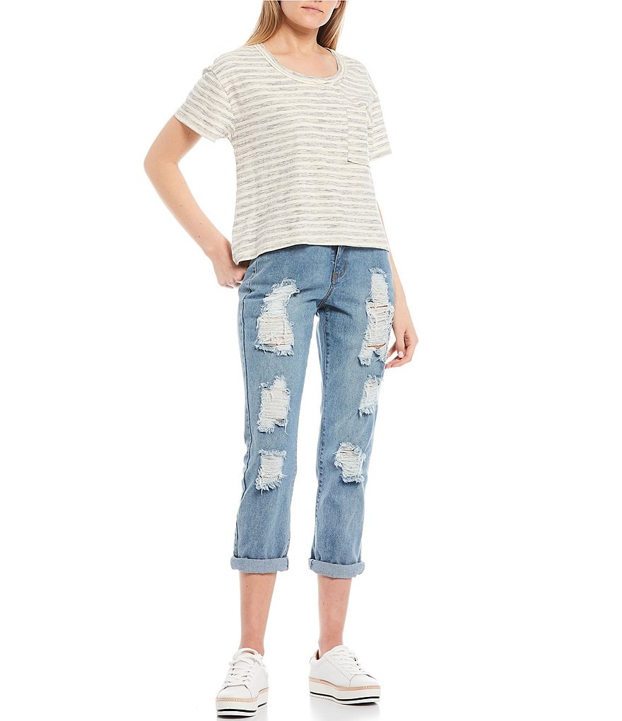 C&V Chelsea & Violet Stripe Short Sleeve Knit Pocket Tee