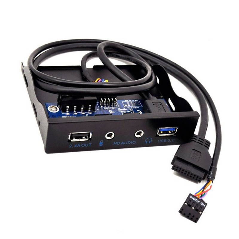 USB 3.0 + USB 5V/2.4A Charge Port 3.5 Inch Front Panel Hub w/ HD Audio Output Port & Microphone Input,USB 20-pin to Type-A Female Adapter Cable w/ 3.5" Floppy Bay Bracket,BC 1.2 5V/ 2.4A Charging