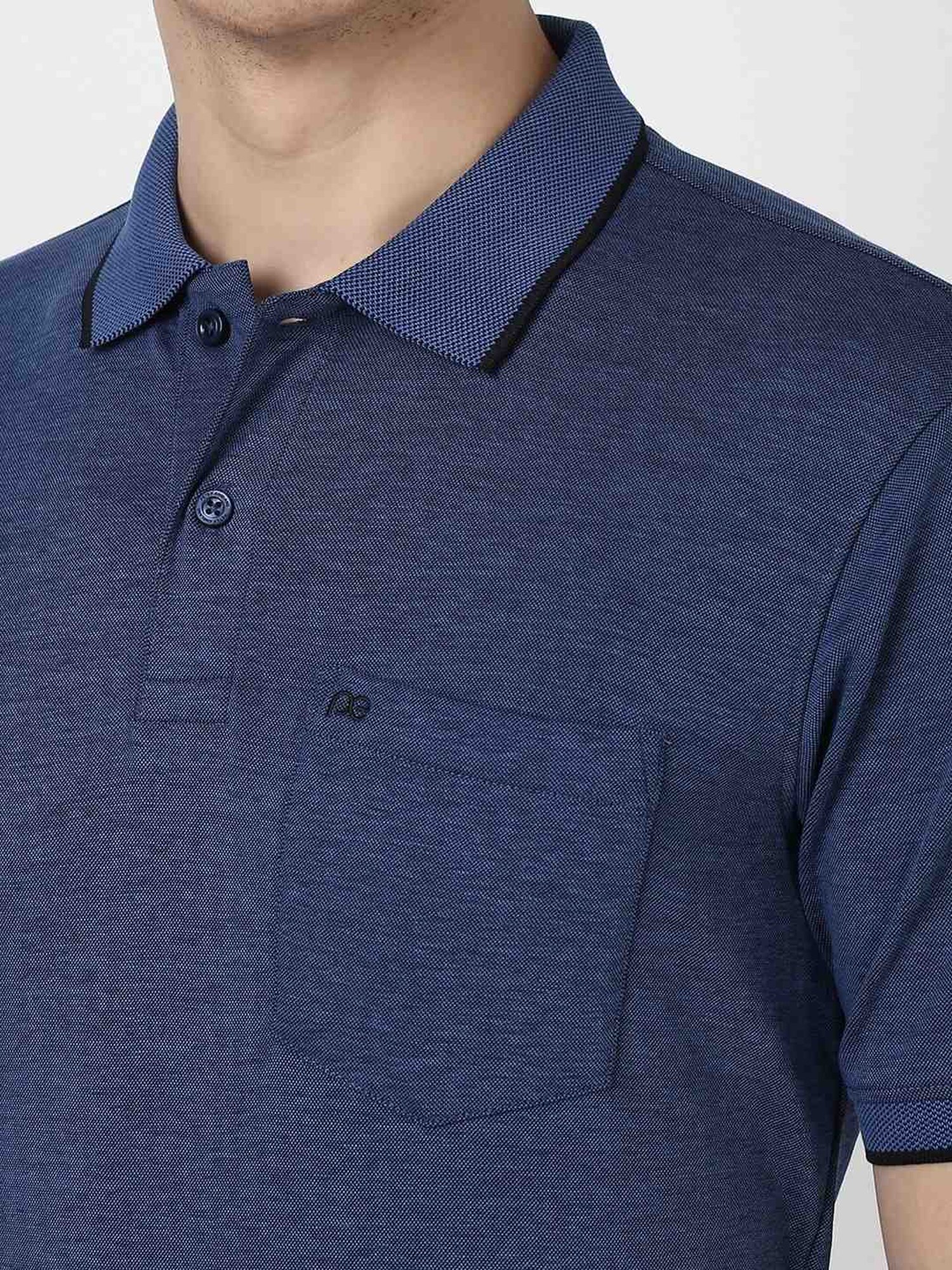 Peter England Navy Regular Fit Texture Polo T-Shirt