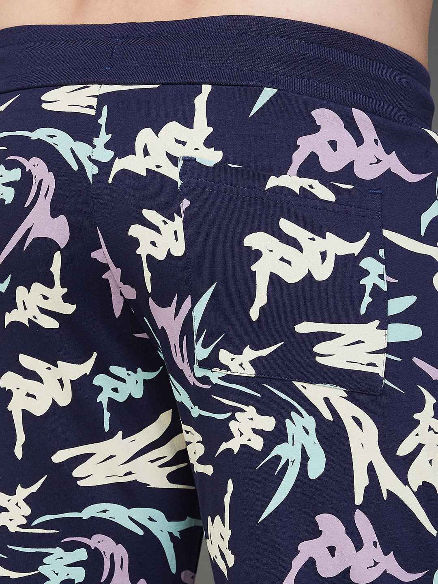 KAPPA Navy Cotton Regular Fit Printed Shorts