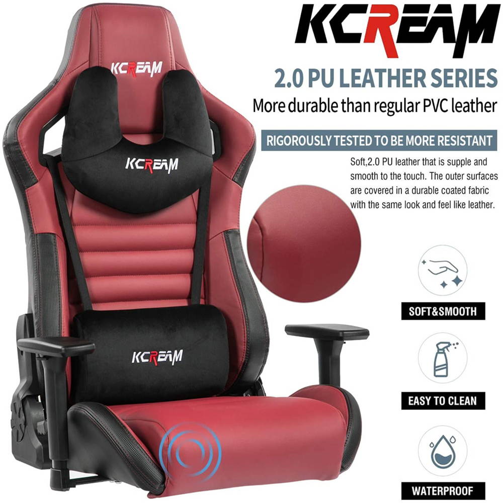 KCREAM PU Big and Tall Ergonomic Gaming Chair, Adjustable High Back Swivel Computer Chair Headrest Lumbar Support 400lbs Reclining Office Desk Chair for Adlut