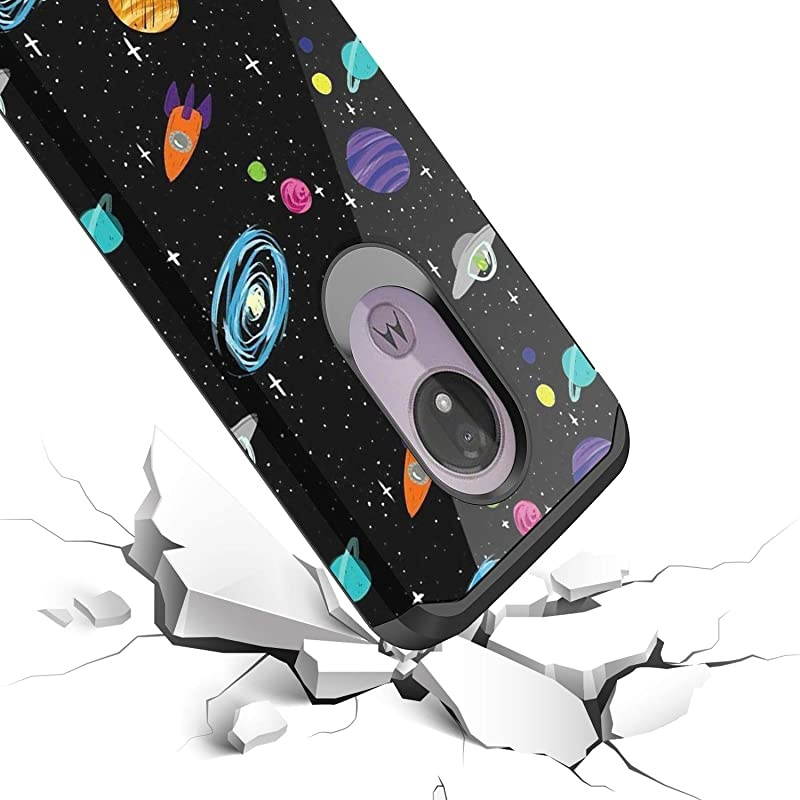 for Moto G7 Power Case, Moto G7 Supra Case, Hybrid Drop Protection Sleek Slim Dual Layer Shockproof Colorful Graphic Armor Case for LG Moto G7 Power/Supra (Space)