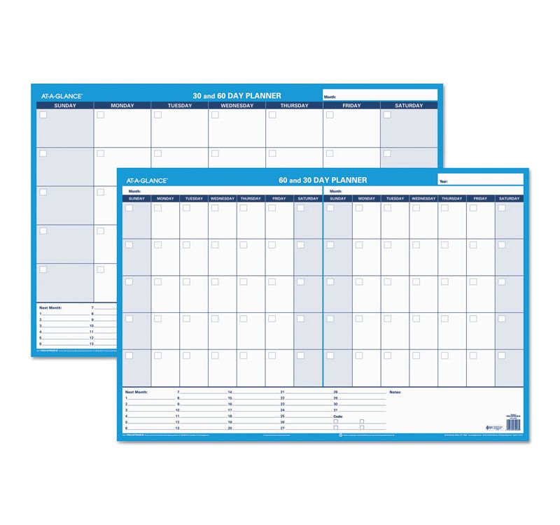 At-A-Glance 30/60-Day Undated Horizontal Erasable Wall Planner 36 x 24 White/Blue PM23328