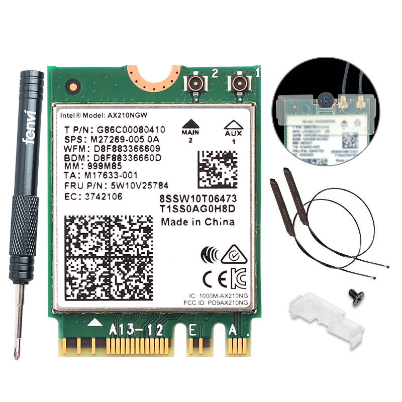 Fenvi Dual Band Wi-Fi 6E AX210 802.11ax WiFi Card 2400Mbps 5Ghz Wireless Module MU-MIMO for Laptop Desktop,With Intel AX210,Bluetooth 5.2,Internal WiFi Adapter Support Windows 10 64bit , M.2/NGFF 2230