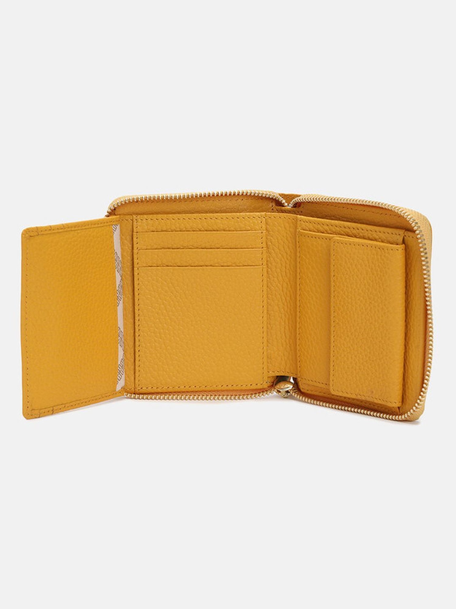BAGATT Yellow Leather Solid Zip Around Wallet