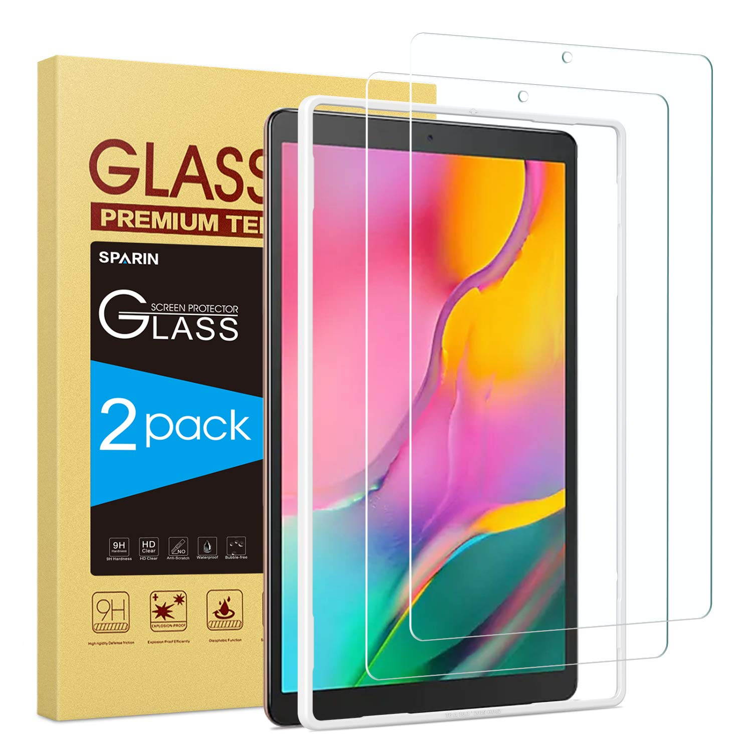 SPARIN [2-Pack] Screen Protector for Galaxy Tab A 10.1 2019, 9H Hardness Tempered Glass for Samsung Galaxy Tab A 10.1 2019 SM-T515/T510 [Bubble Free] [High Definition] [Scratch Proof]