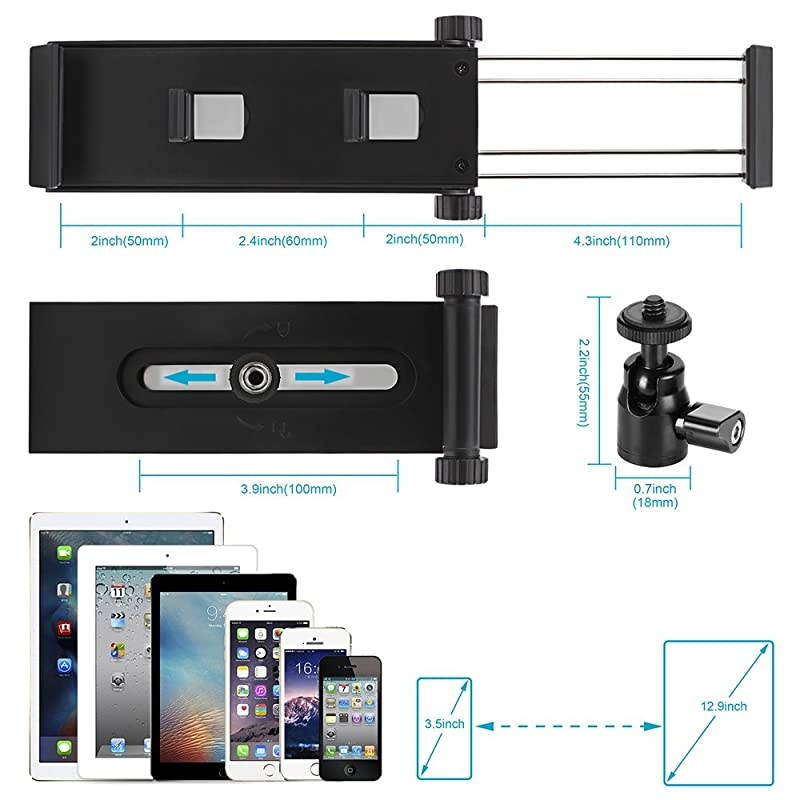 Phone Tablet Tripod Mount Adapter | Plastic MultiAngle Tablet Stand Desktop Holder Dock Fits 35129 Inch Phones iPad ProAirMini Tablet Tripod Ball Head for  MonopodTripod