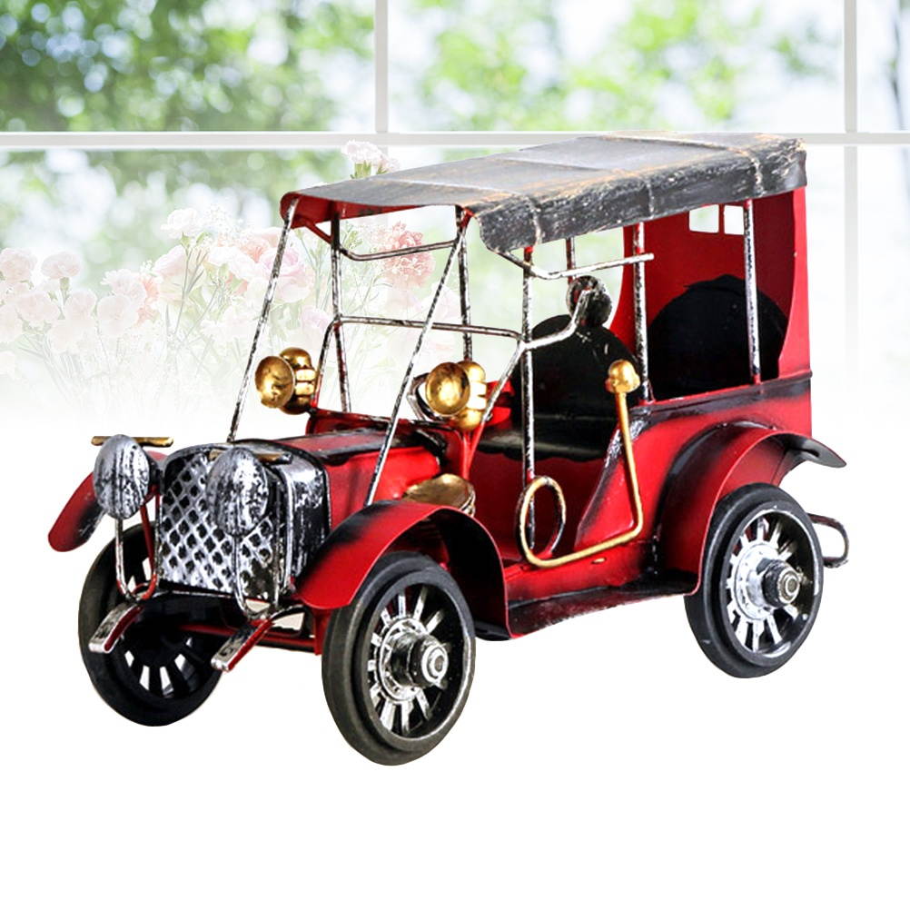 Metal Antique Vintage Car Model Home Decor Ornaments Handmade Handcraft Collections Vehicle Toys Photography Props (White)