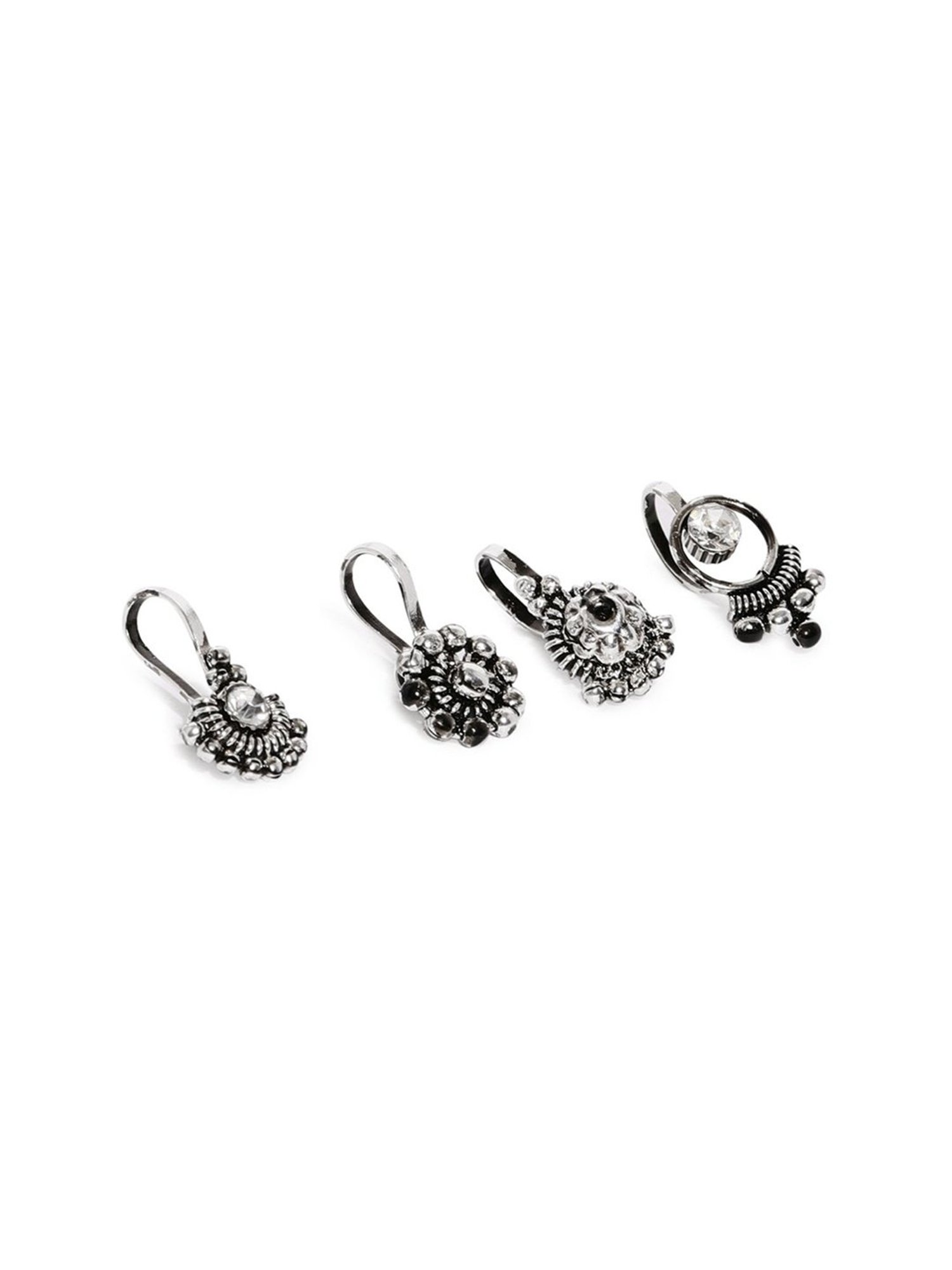 Zaveri Pearls Silver & Clear Alloy Nose Clip - Set of 4