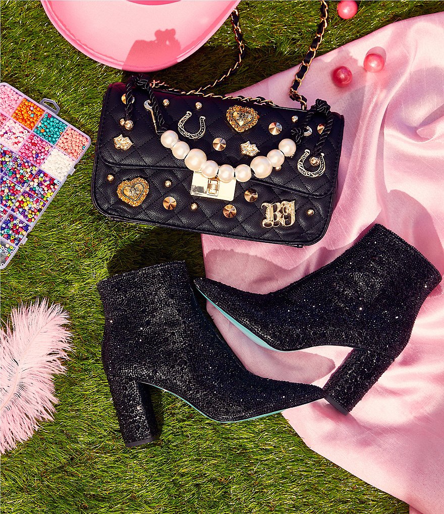 Blue by Betsey Johnson Cady Rhinestone Embellished Block Heel Booties