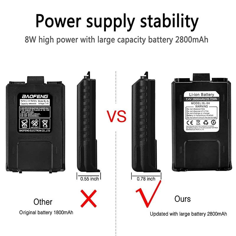 UV5RE+ 8Watt Ham Radio Handheld Rechargeable with Gamtaai NA771 Telescopic Antenna+Acoustic Tube Earpiece+2800mAh Large BatteryVHFUHF Two Way Radio Long Range Walkie Talkies Black