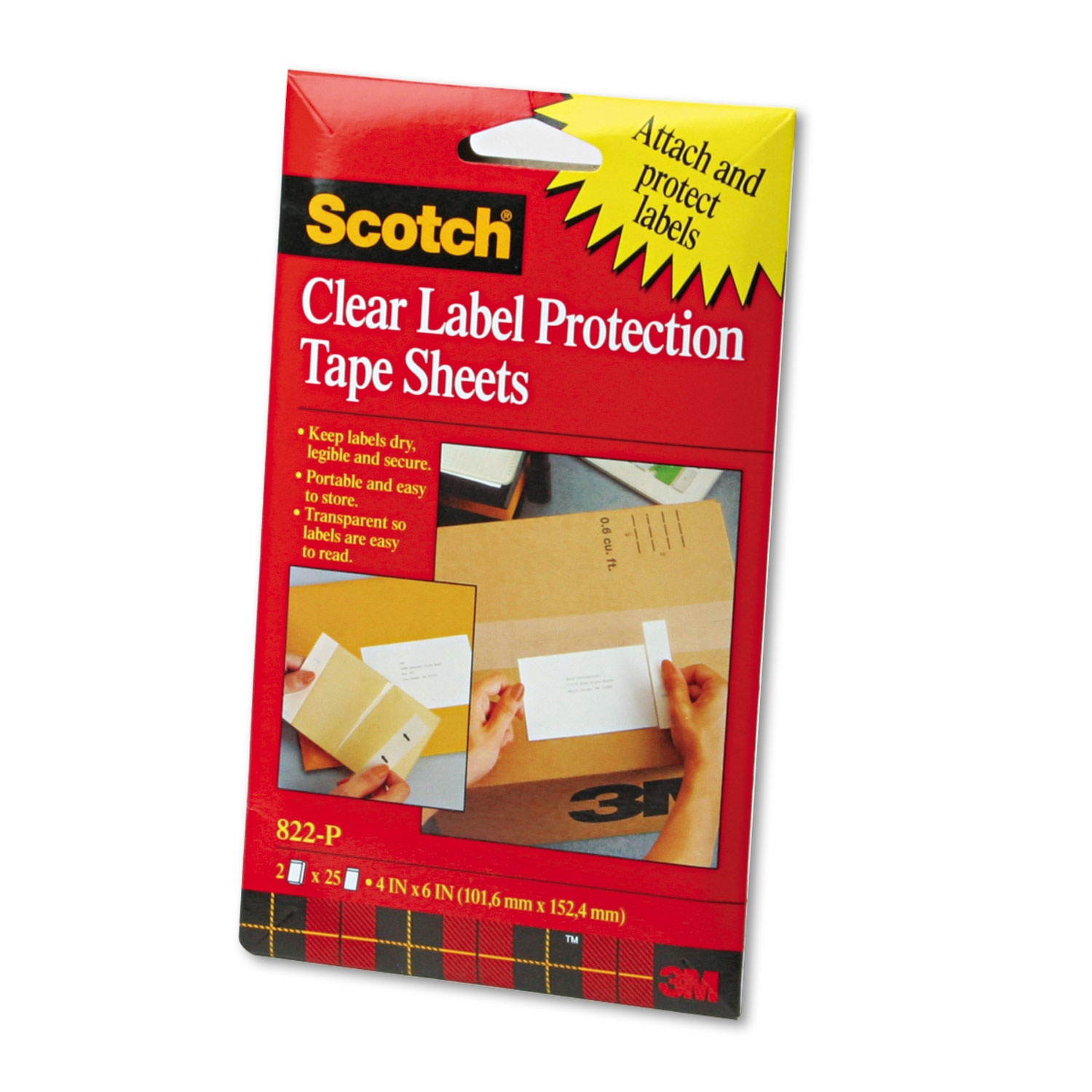 3M 822P Heavyweight 4 x 6 Clear Label Protector Tape Sheets  Two 25 Sheet Pads Pack