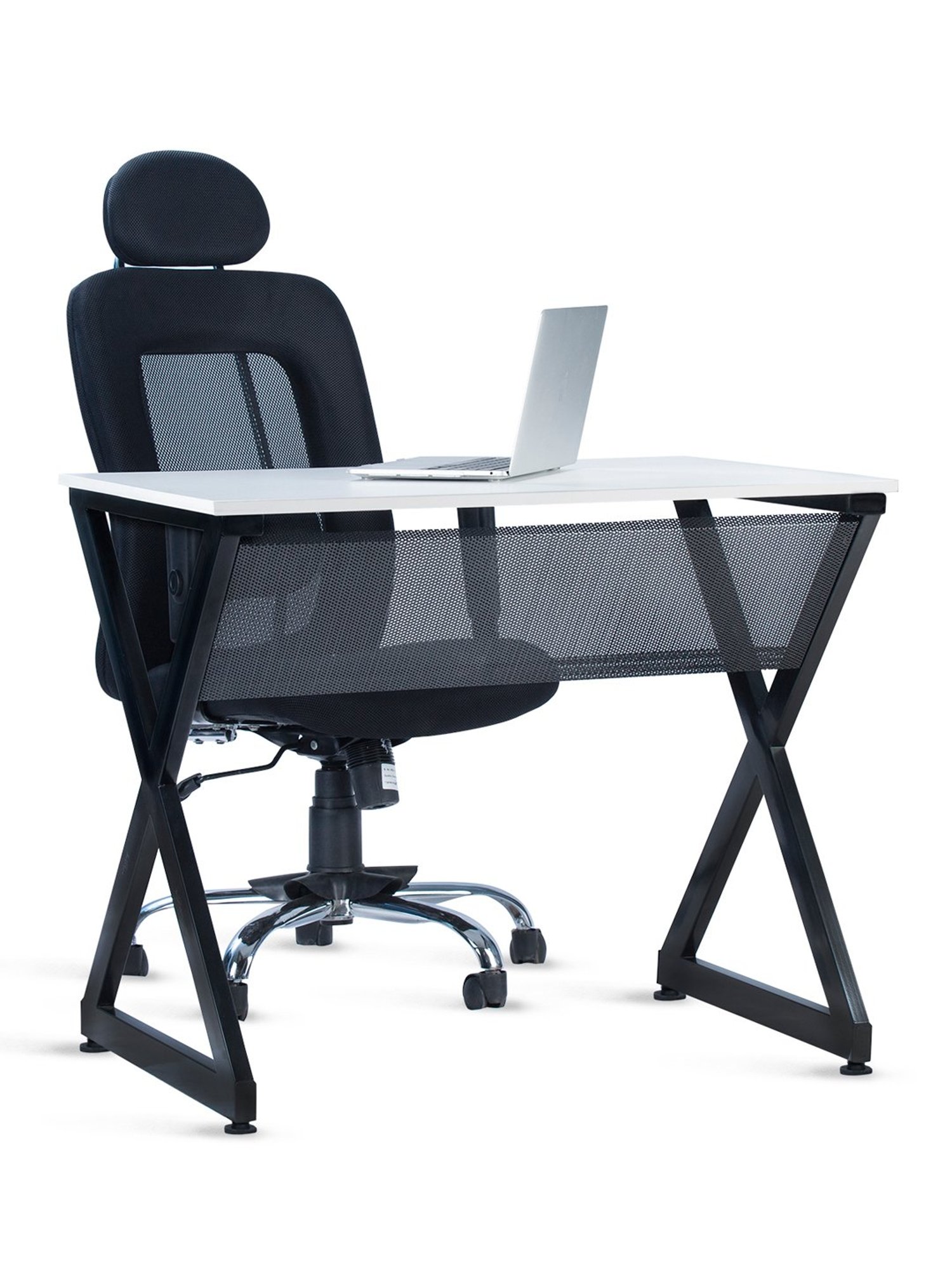 Delite Kom XOXO Frosty White & Black Engineered Wood Study Table